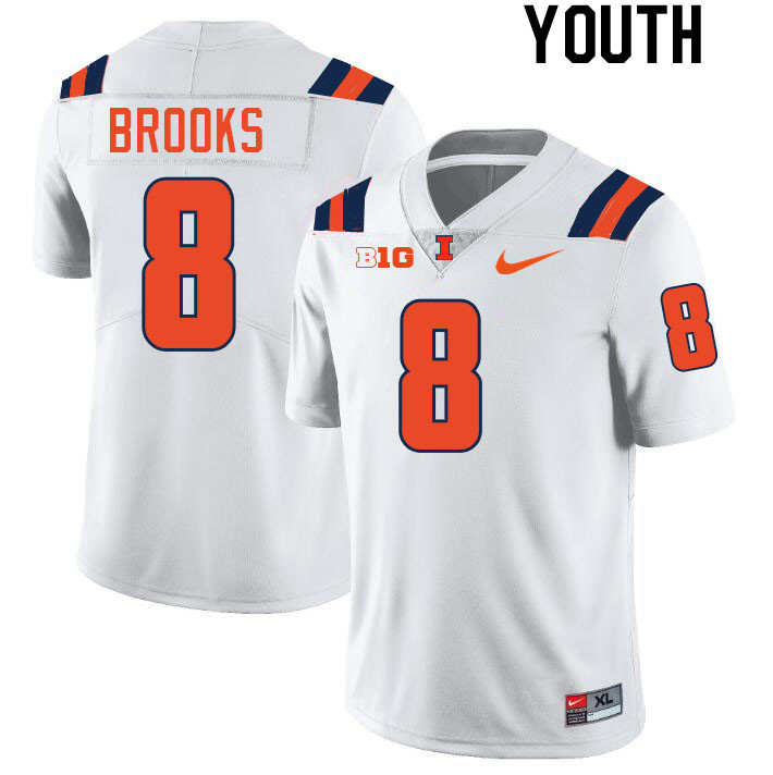 Youth #8 Terrance Brooks Illinois Fighting Illini College Football Jerseys Stitched-White